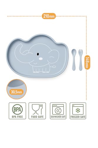 Image of TIGGY & BONNET Elephant 2 Pcs Silicone Baby Feeding Set for Baby Bpa-Free | Microwave Safe, Anti-Slip Base | Tableware Kit for Babies & Toddlers with Suction Plate & Spoon