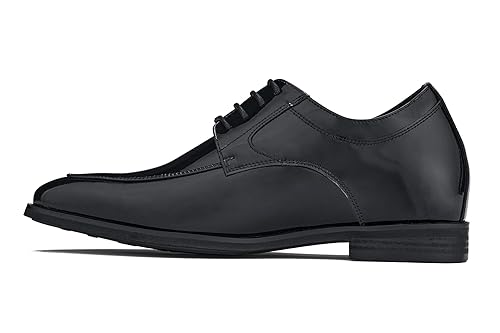CALTO Men's Invisible Height Increasing Elevator Shoes - Jet Black Patent Leather Lace-up Formal Dress Oxfords - 2.8 Inches Taller - K2710 - Size 6 D(M) US3