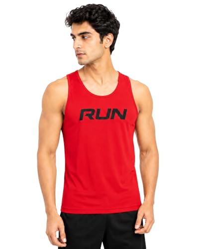 Image of Men's Gym Vest with Run Print, Sleeveless Athletic Tank Top for Running and Workout