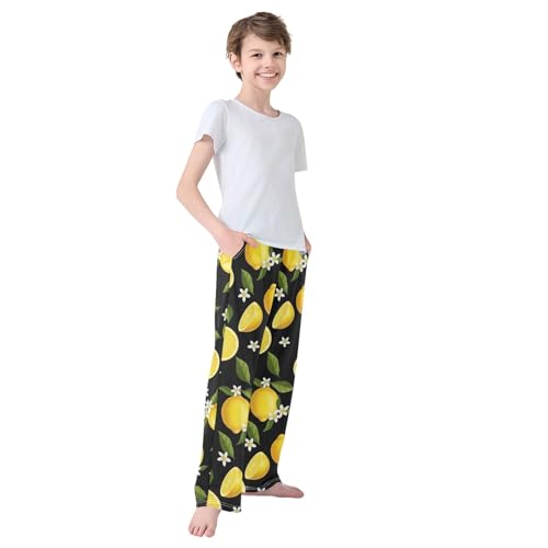 CHIFIGNO Boys Relaxation Pants Lemons Black Kids Pants Boys with Pockets Boys Pants Size 6-84