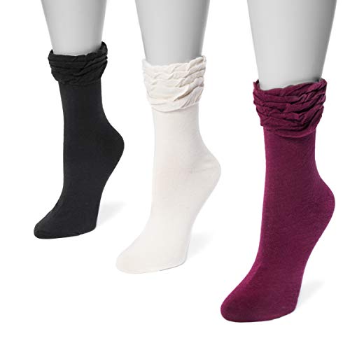 MUK LUKS Women's 3 Pair Pack Ruffle Boot Socks - Classic