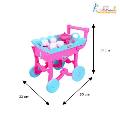 Image of Minnie Tea Trolley Set for Kids - 32 Pcs Pretend Play Tea Party Toy with Electronic Kettle, Lights & Music - Battery Operated Educational Kitchen Set, Pink, Gift for Girls Age 3+