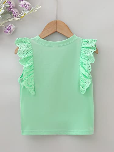 WDIRARA Women's Girls White Blouse Ruffle Cap Sleeve Plain Blank Round Neck Tie Back Summer Casual Blouses 2-7Y2