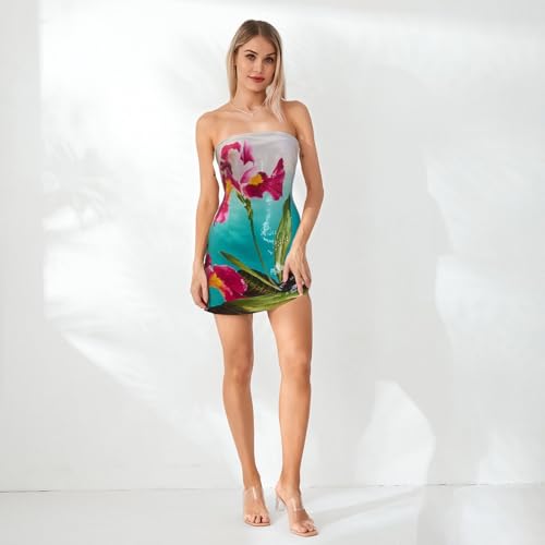 Image of Women Floral Spaghetti Strap Mini Dress Summer 3D Flower Embroidery Sleeveless Backless Short Dress Nightclub