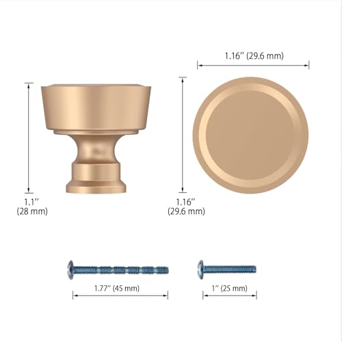 Image of 10 Pack 1-1 /5Inch(30mm) Champagne Gold Knobs for Dresser Champagne Brass Cabinet Pulls Kitchen Drawer Knob Hardware for Cupboard Bathroom