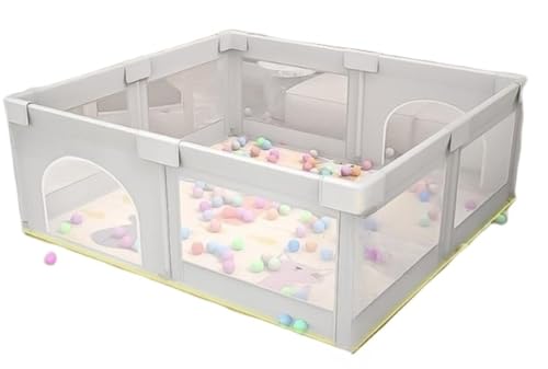 Farigrut ベビーサークル ベビーフェンス 折りたたみ 組立不要 簡単収納 メッシュ 扉付き ベビーフェンス プレイヤード 室内外対応 持ち運び便利 (1.5*2m 薄い灰色,フェンス+ボール50個+プルタブ2個+収納バッグ+ハイハイマット)