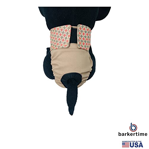 Barkertime Red And Brown Flowers On Beige Premium Waterproof Dog Diaper, Xs, With Tail Hole - Made In Usa #TOP2