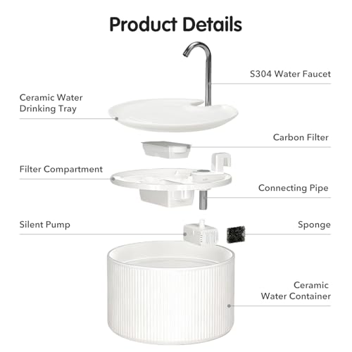 Image of Upgrade Ceramic Cat Water Fountain, 2.2L /78oz Ceramic Cat Fountain, Automatic Ceramic Water Fountain for Cats, Pet Water Fountain with Ultra-Quiet Pump (White)