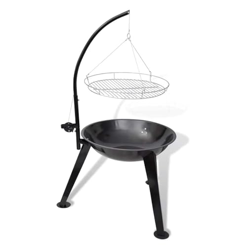 Barbacoa giratoria redonda de acero con plancha de 58 cm, parrilla colgante de altura ajustable, ideal para camping, balcón y exterior, versátil para asar, asar, ahumar, baja en grasa y resistente