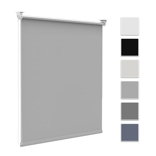 Zarnan Verdunkelungsrollo Klemmfix ohne Bohren B85 x H130cm Grau Verdunklungsrollo Thermorollo Seitenzugrollo Klemmrollo für Fenster & Tür Sichtschutz Sonnenschutz innen Rollo