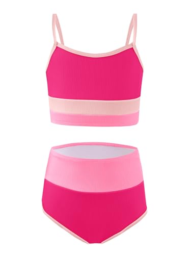 Haloumoning Girls Swimsuits Bikini Set Adjustable Straps Two Piece Color Block Girls' Swimwear with Chest Pad 5-14 Years