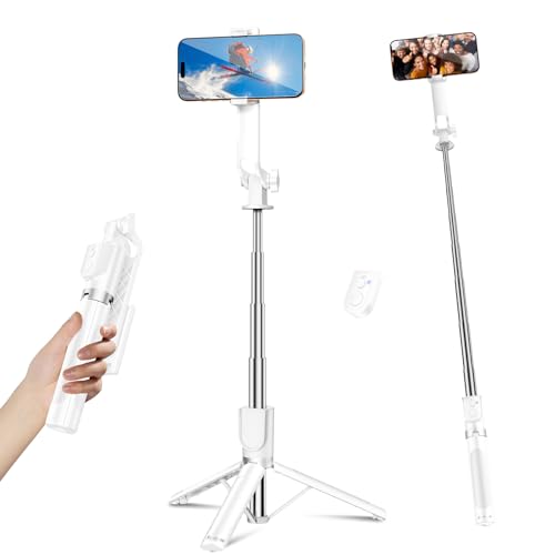 Sensyne 53" Selfie Stick for Phone, Extendable Travel Tripod with Detachable Remote for Photography, Selfies, Compatible with All Cell Phones, White