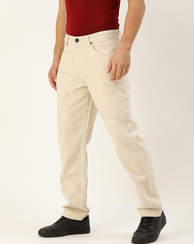 Image of BENE KLEED Men MID-Rise White Solid Pure Cotton Jeans