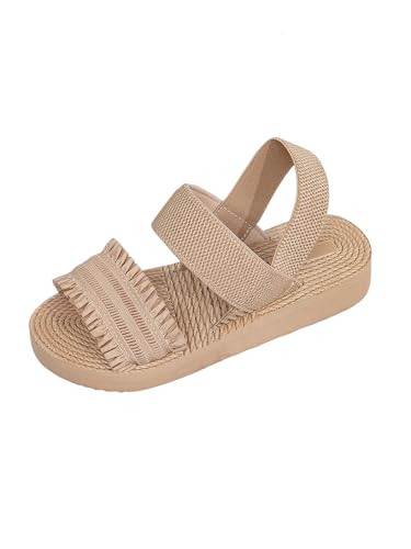 Verdusa Women's Woven Ankle Strap Sandals Double Band Open Toe Braided Summer Flat Shoes Khaki 9