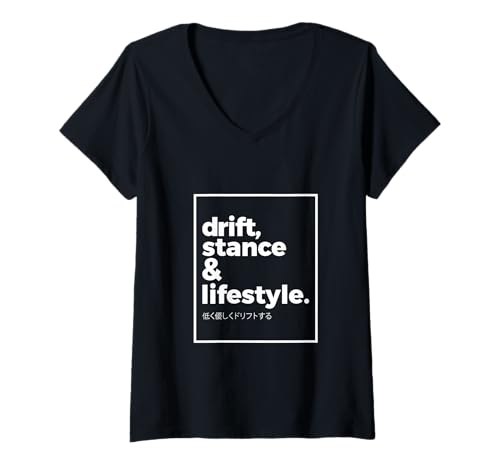 Womens Drift Stance Lifestyle JDM Tuning Culture Static Slammed Fit V-Neck T-Shirt