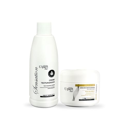 Expert Hair Sensation Straightening & Smoothing Kit :Texturizing Cream + Gold Repair Mask for Ultimate Hair Transformation- At Home Keratin Treatment for Straight, Silky, Moisturized Hair