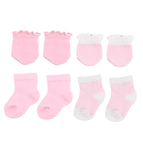 PartyKindom 4pairs Newborn Socks and Mittens Set Soft Ankle Socks with Cozy Gloves Adorable Gift Set for Boys and Girls for Everyday Wear