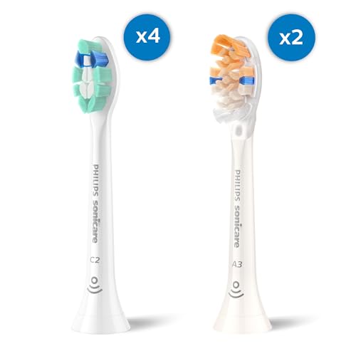 Image of Philips Sonicare 6 Pack with up to 18 Month Supply, Includes Premium All-in-One (A3) + Plaque Control (C2) Brush Head Bundle, Genuine Replacement Electric Toothbrush Heads, White, BD9003AZ