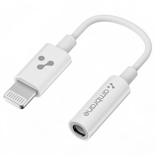 Image of Ambrane Lightning to 3.5mm Audio Earphones Jack Adapter | AUX Cable, Port Converter for iPhone 14, 13, 12, 11, X, XS, 8, 7, 6S, SE, iPod, iPad | Headphone & Car Stereo Connector | White (AOTG-LX1)