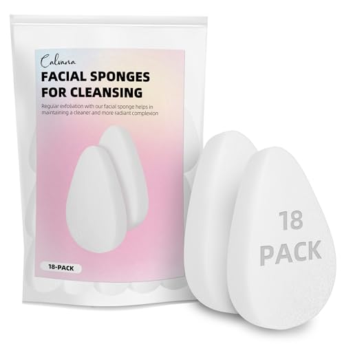(18-Pack) Calvana Gentle Spongelle Facial Sponges for Cleansing, Face Scrubber Exfoliator, Skin Exfoliating Pads, for Women Makeup, Washing Face, Suitable for Oily to Combination Skin, Reusable