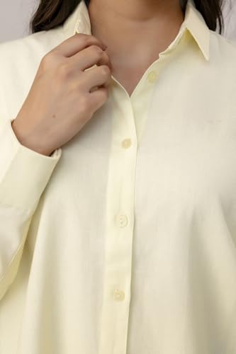 Image of Women's Linen Blend Shirt | Casual Collared Button Down Shirt for Women | Solid Color Full Sleeve Oversized Fit | Summer Casual & Office Wear Top
