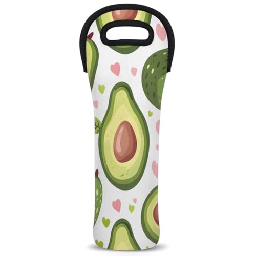 Neoprene Wine Tote Carrier Bag for Wine,Water, Champagne, Beer, Baby Bottles 15.6 x 5.1 Inches, Protective Wine Bag,Fruits Avocado