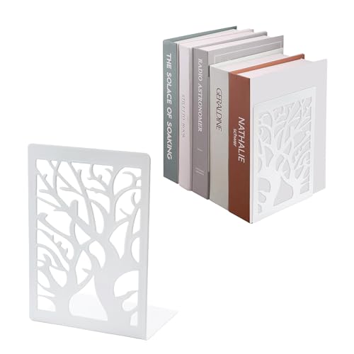 Sujetalibros de metal, 1 par de sujetalibros para estantería, sujetalibros blancos, con alfombrilla antideslizante, para guardar libros, para oficina, escuela, hogar