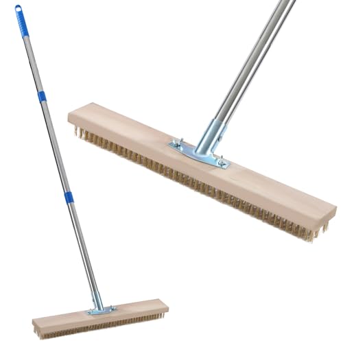 TOPWAY Drahtbesen, steife Stahldrahtbürste, 45 cm mit 1200 mm Edelstahl, abnehmbarer Griff, für Außenbereich, Garten, Hof, Bodenbürste, Stahlborsten für Deckschrubben, Unkraut, Terrasse, Wege