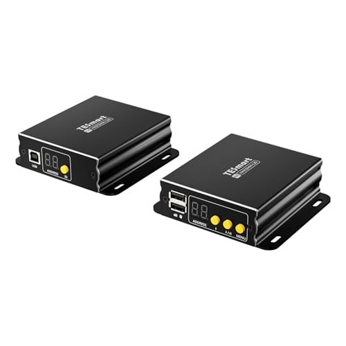 Image of TESmart HDMI KVM Extender Over IP, 1080P@60Hz, Up to 393ft(120m) via Single Cat5 /6, USB Keyboard & Mouse Extension | Single /Quad-Screen Video Wall Mode | RX Audio Out, HDCP 1.4, Windows /Ubuntu /macOS