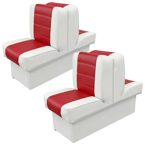 CrystalSylara 2 Sets Back to Back Boat Seat Covers Replacement Boat Lounge Seat Covers Waterproof Polyvinyl Chloride for Protector Boats Seats Deluxe Back-to-Back Lounge Seats Cover (Red White)