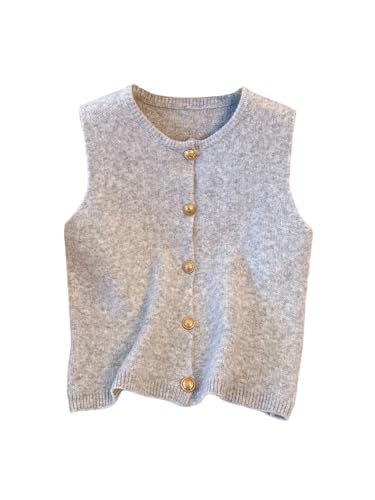 WDIRARA Women's Button Down Sweater Vest Crew Neck Sleeveless Knit Tank Top
