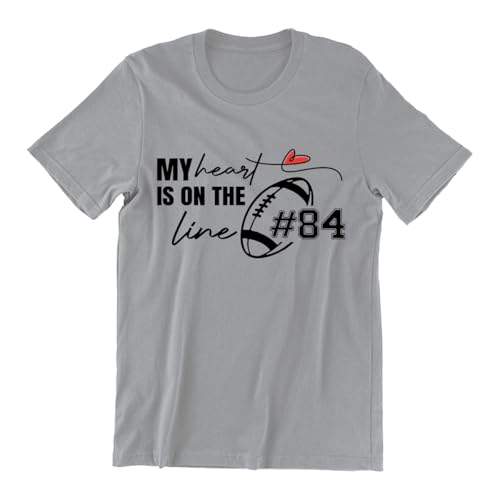 Personalized Football Shirts for Mom Custom Player's Number Shirt My Heart is On The Line Football Offensive Lineman Funny Shirt4
