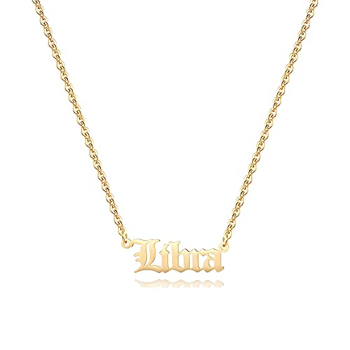 Aimber 18K Gold Plated Astrology Necklace for Women Jewelry 12 Zodiac Pendant Horoscope Constellations Necklace(Letter Libra)