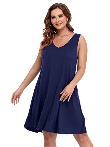 Image of BELAROI Women Casual Summer Dresses Plus Size Sundress V Neck Swing Tank Dress Sleeveless Criss-Cross Beach Cover Ups Pockets