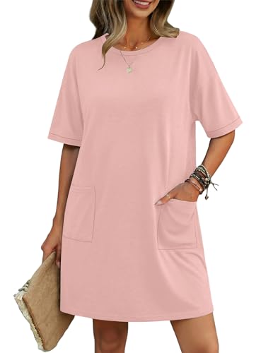 Image of Ekouaer Womens Cotton Nightgown with Pocket Short Sleeve Sleep Shirt S-2XL