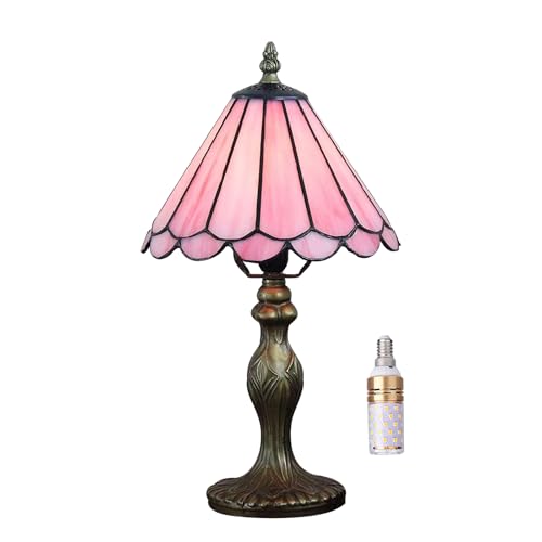 Kinbolas Tiffany Style 8 Zoll Tischlampe Rosa Serie Buntglas Lampenschirme Kleine Nachttischlampe Lesen Antike Schreibtischlampe Wohnzimmer Schlafzimmer Büro Vintage Art Deco Viktorianisch