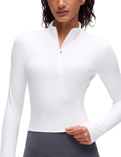 Image of CRZ YOGA Butterluxe Half Zip Long Sleeve Shirts for Women - Workout Athletic Yoga Tops Crop Collared Quarter Zipper T-Shirt