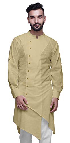 Image of Atasi Cotton Flex Designer Button Down Kurta for Men Casual Summer Wear Kurtas-XX-Large Beige