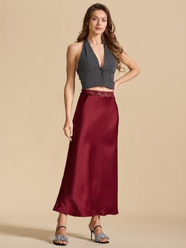 Wuitrie Silk Skirts for Women Summer High Waisted Lace Stitch Wrap Maxi Skirt Long Skirts for Women Business Casual Skirt3