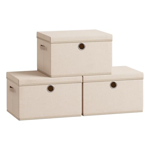 SONGMICS Set of 3 Storage Bins with Lids, 31 Quart Foldable Storage Boxes