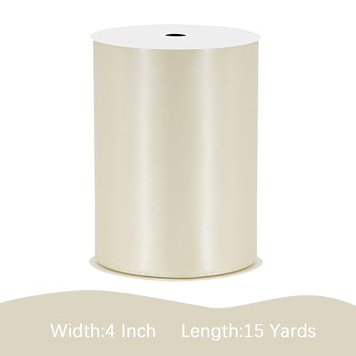 Image of Ivory Satin Ribbon 4 inch X 15 Yards Polyester Ribbon for Gift Wrapping Very Suitable for Weddings Party Hair Bow Invitation Decorations and More