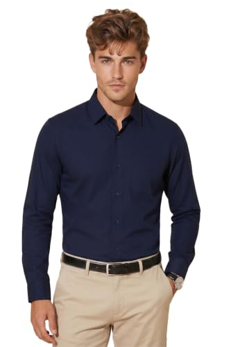 Image of Peter England Men's Classic Solid Full Sleeve Slim Fit Shirt | Wonder Fabric | Cotton Rich | Pin Point Oxford