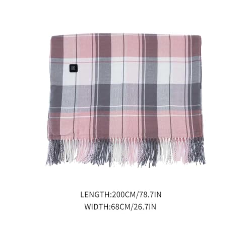 2 in 1 Plaid Heated Shawl Wraps W/Tassels 3 Temp Mode 78×26‘’,Pink - image 7