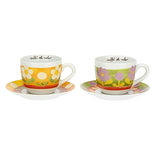 THUN, Set 2 Tazze Colazione in Porcellana Decorata a Mano con Motivi Floreali, Linea Florianne, Ø 18 cm