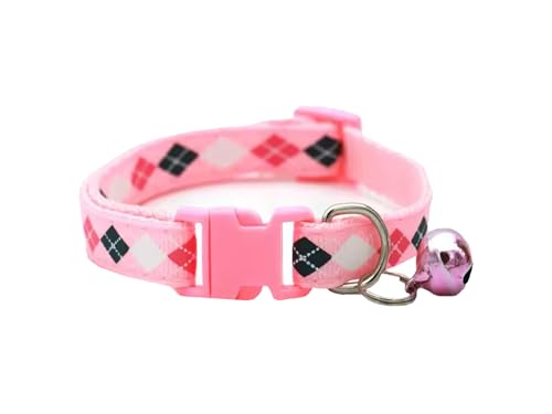 Image of Cat & Puppy Collar with Bell,Kitten & Small Dogs Soft Adjustable,Safe,Solid & Protective Breakaway for Cats & Puppies,Cute Kitty Neckband with Diamond Print-(Pink,Yellow,Red)