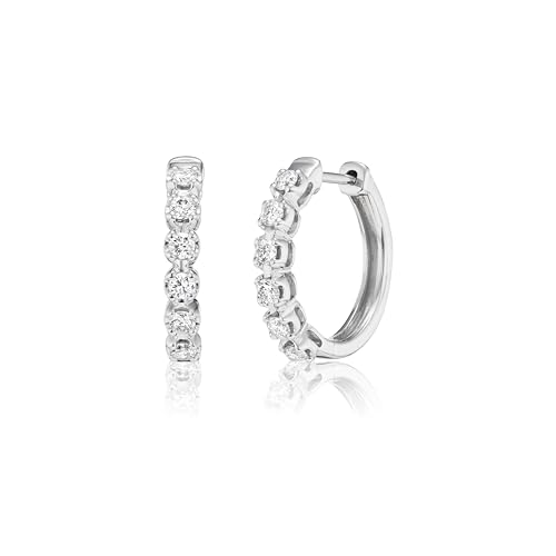 Lab Grown Diamond Huggie Hoop Earrings for Women I 10k White Gold Earrings for Her I IGI Certified 1/3 to 1/2 Carat Diamonds (I-J, SI1-SI2, cttw) Hinged Hoops