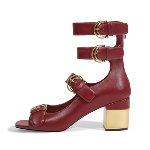 Image of LOCERICH Womens Heeled Sandals Chunky Block Heels Open Toe Strappy Comfortable Ankle Strap Gold Low Heel Dress Shoes for Women - Office, Date, Party, Summer Casual Outings