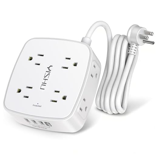 6 Ft Surge Protector Power Strip - 8 Widely Outlets with 4 USB Ports, 3 Side Outlet Extender with 6 Feet Extension Cord, Flat Plug, Wall Mount, Desk USB Charging Station, ETL,White