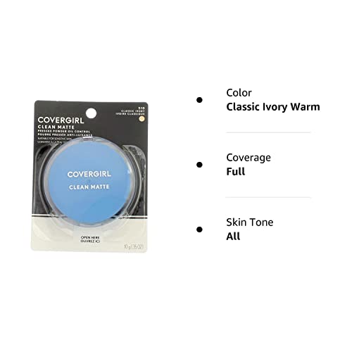 Covergirl Clean Matte Pressed Powder Classic Ivory Warm 510 , .35 Ounce (Packaging May Vary) #TOP3
