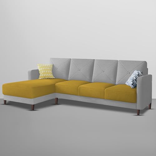 Image of Baloney LHS 6 Seater L Shape Sofa Set for Living Room (Yellow Grey Fabric) Premium Fabric Sofa